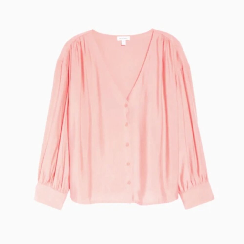 V-Neck Long Sleeve Button-Up Modal Blouse